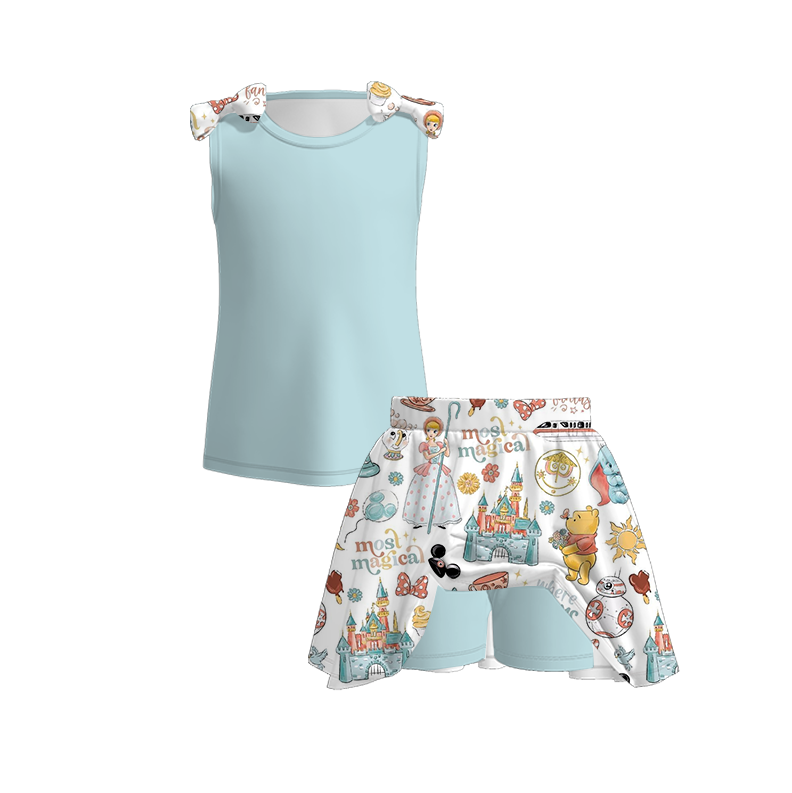 （Pre Order）Girls Spring and Summer Cartoon Print Skort Set