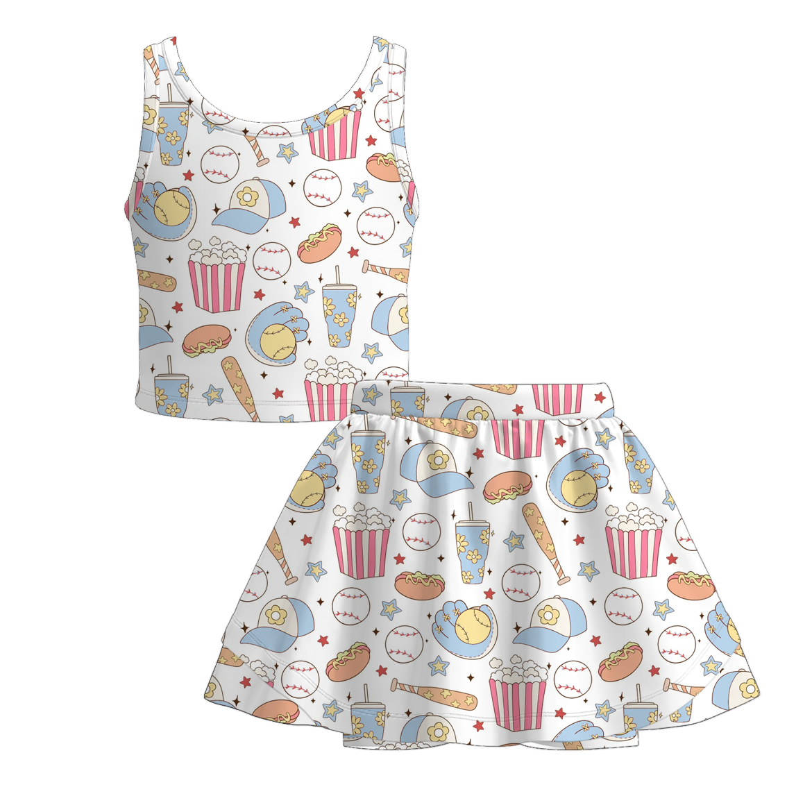 （Pre Order）Girls Spring and Summer Soft Ball＆Golf Print Skort Set