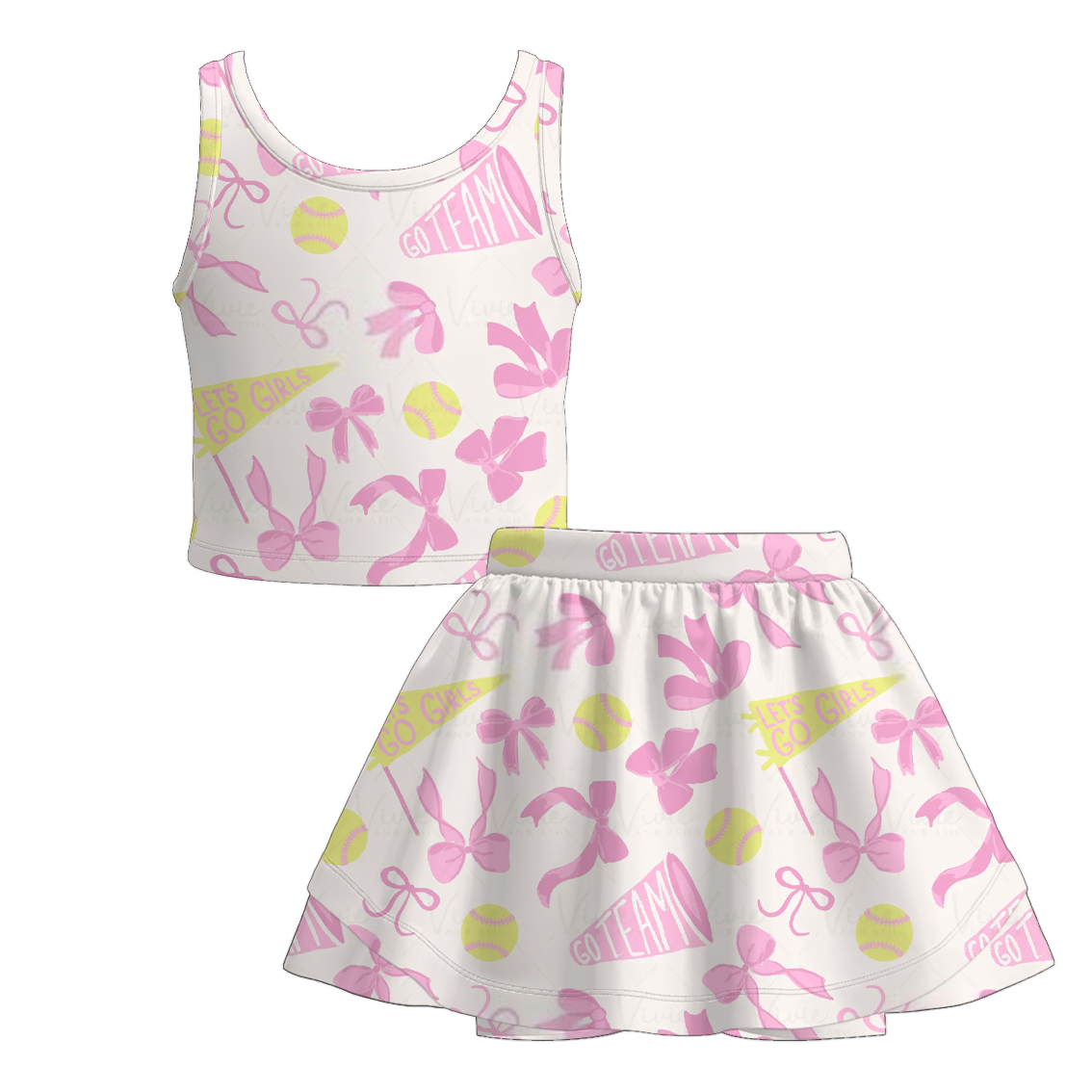 （Pre Order）Girls Spring and Summer Soft Ball＆Golf Print Skort Set