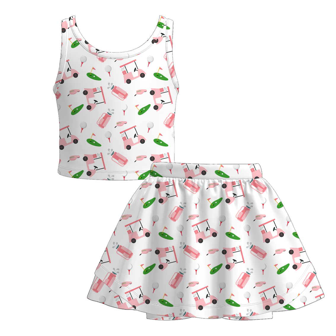 （Pre Order）Girls Spring and Summer Soft Ball＆Golf Print Skort Set