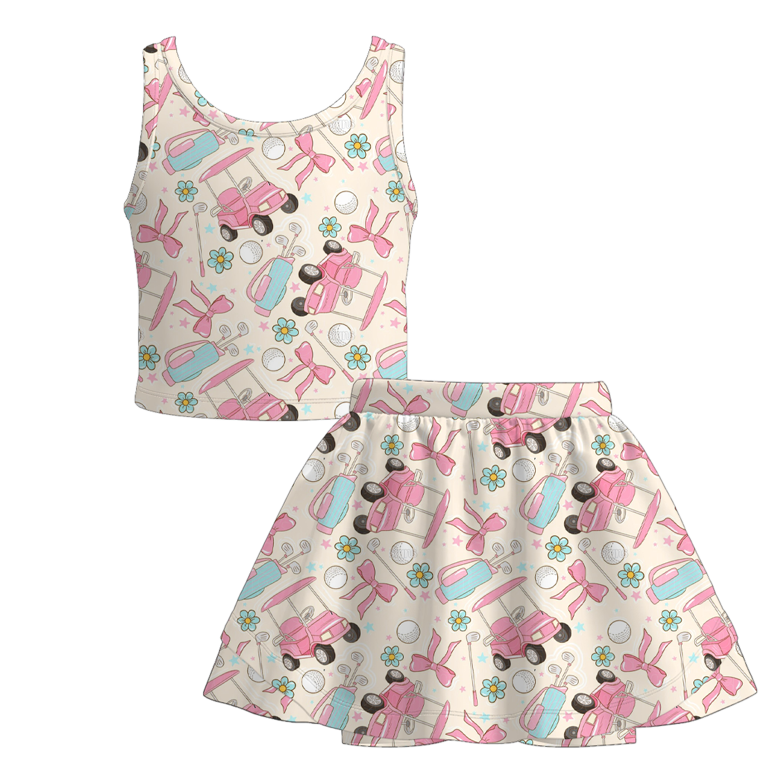 （Pre Order）Girls Spring and Summer Soft Ball＆Golf Print Skort Set