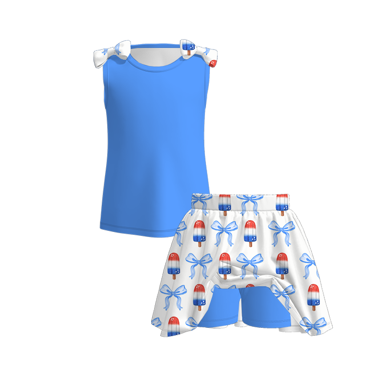 （Pre Order）Girls Patriotic Print Dress,Jumpsuit＆Skort Set