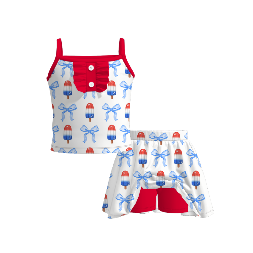 （Pre Order）Girls Patriotic Print Dress,Jumpsuit＆Skort Set