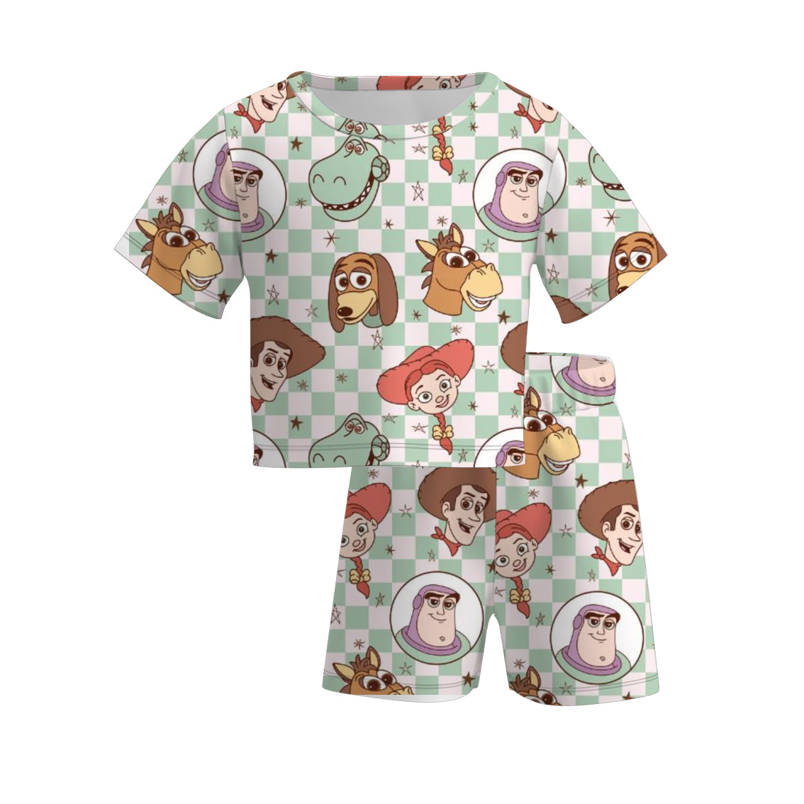 （Pre Order）Girls Spring and Summer Cartoon Print Shorts Set
