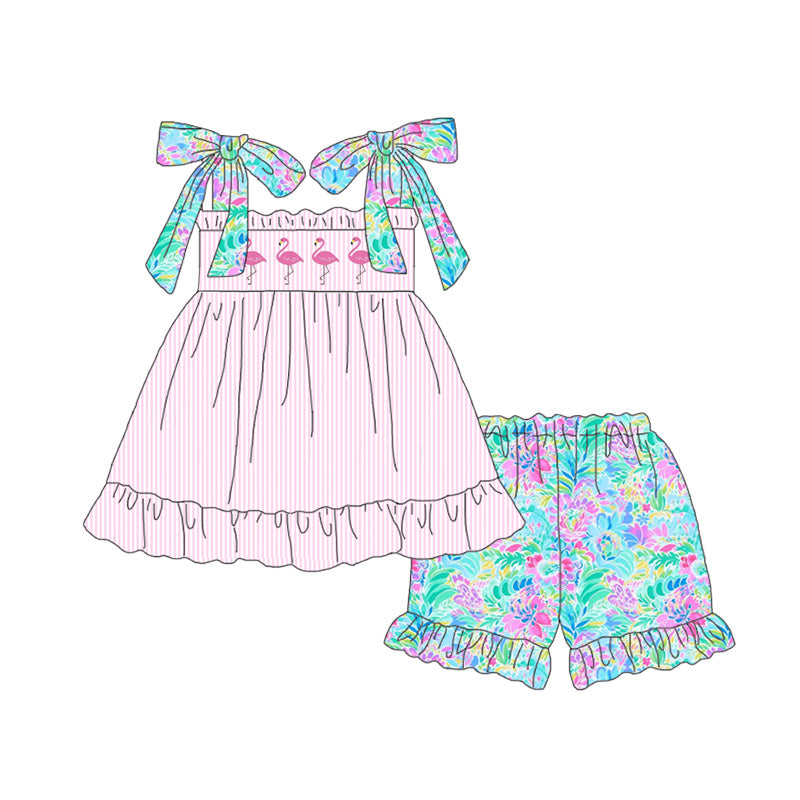 （Pre Order）Sister Spring and Summer Flamingo Print Dress,Romper＆Set