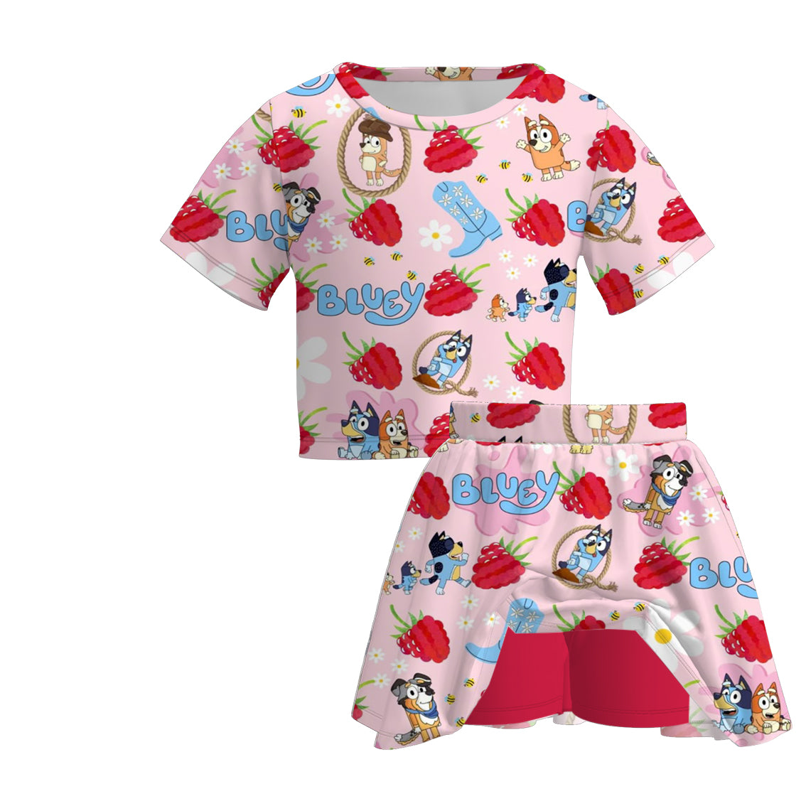 （Pre Order）Girls Spring and Summer Cartoon Print Skort Set