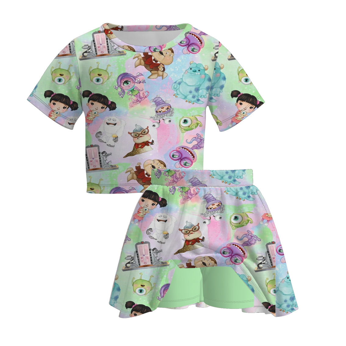 （Pre Order）Girls Spring and Summer Cartoon Print Skort Set