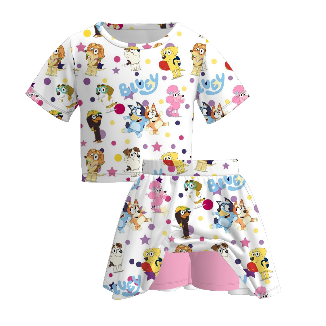 （Pre Order）Girls Spring and Summer Cartoon Print Skort Set