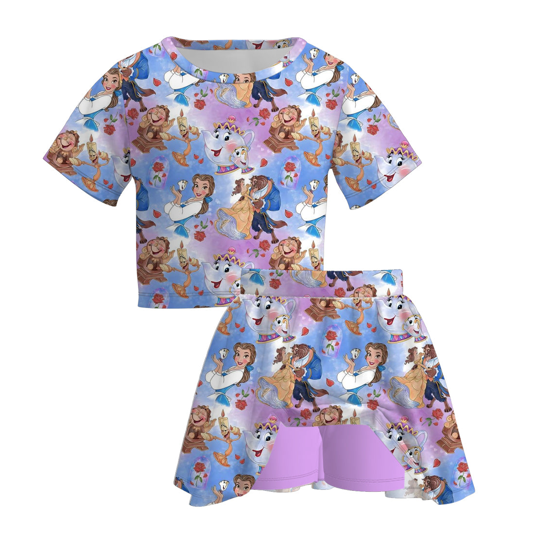 （Pre Order）Girls Spring and Summer Cartoon Print Skort Set