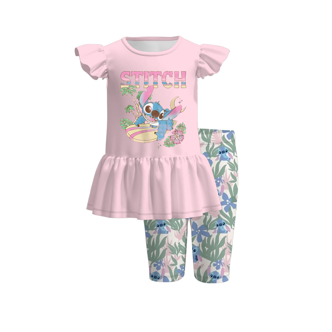 （Pre Order）Girls Spring and Summer Cartoon Print Capris Set