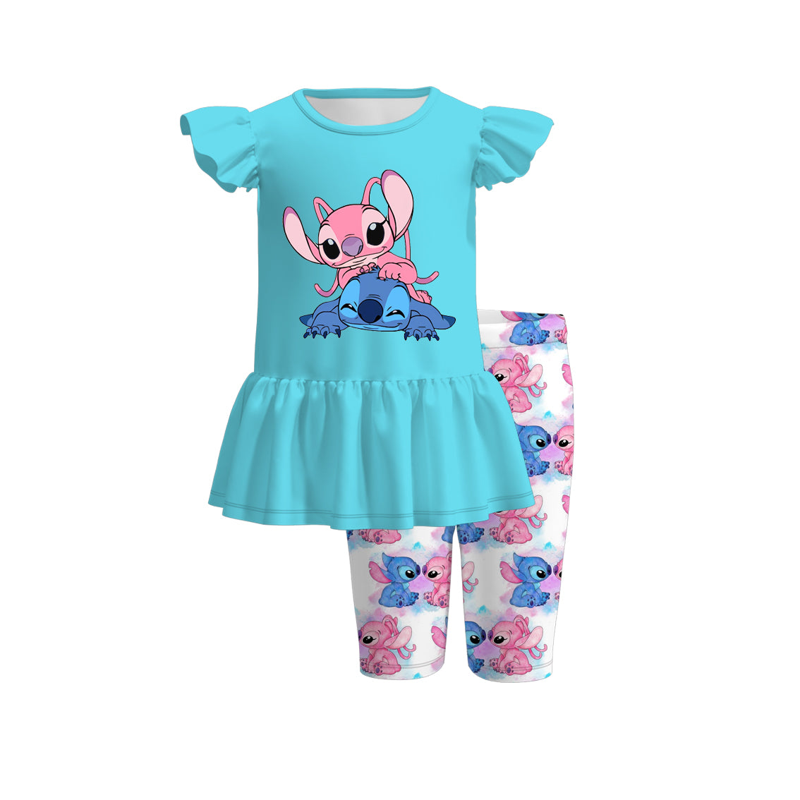 （Pre Order）Girls Spring and Summer Cartoon Print Capris Set