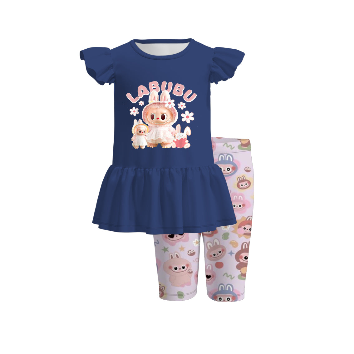 （Pre Order）Girls Spring and Summer Cartoon Print Capris Set