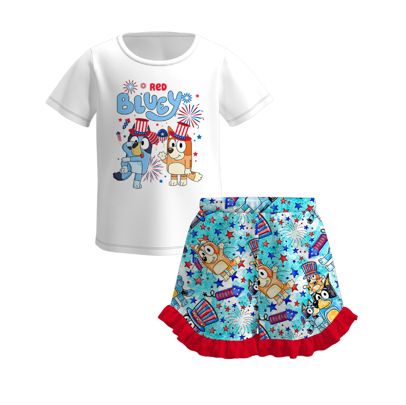 （Pre Order）Girls Patriotic Print Shorts Set