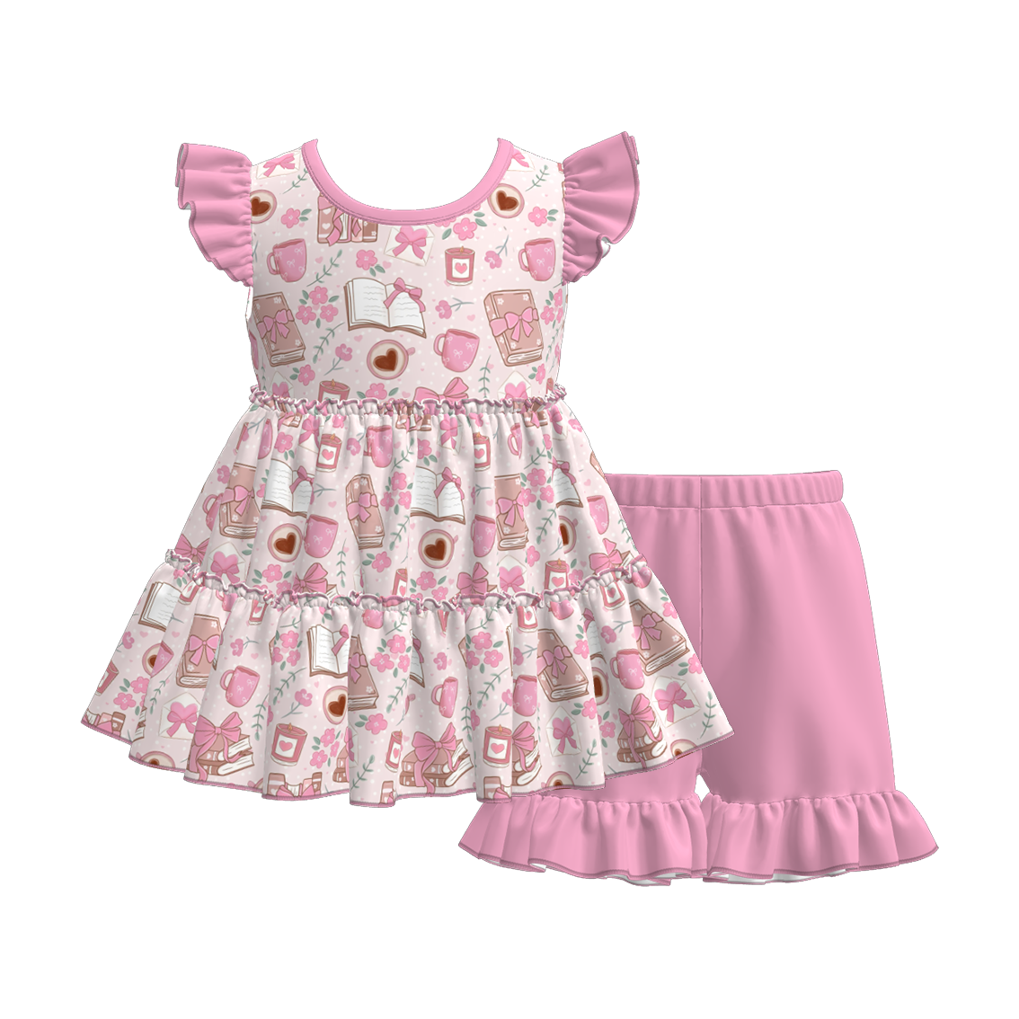 （Pre Order）Girls Summer Back To School Print Shorts Set