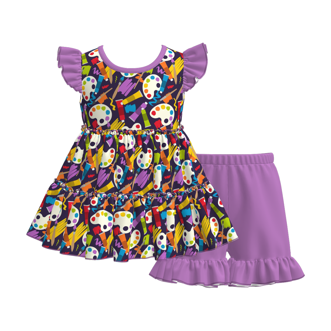 （Pre Order）Girls Summer Back To School Print Shorts Set