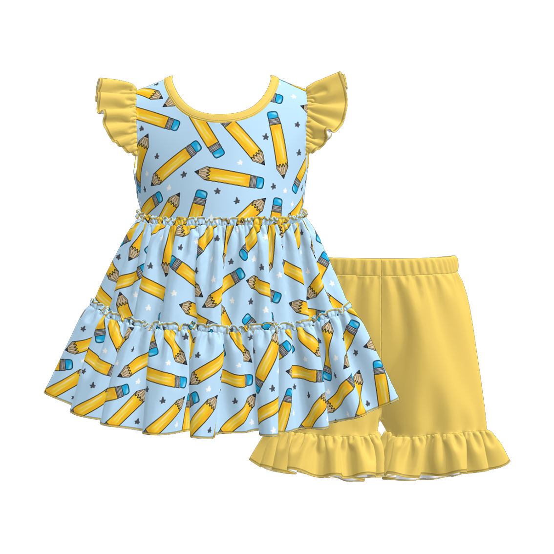 （Pre Order）Girls Summer Back To School Print Shorts Set
