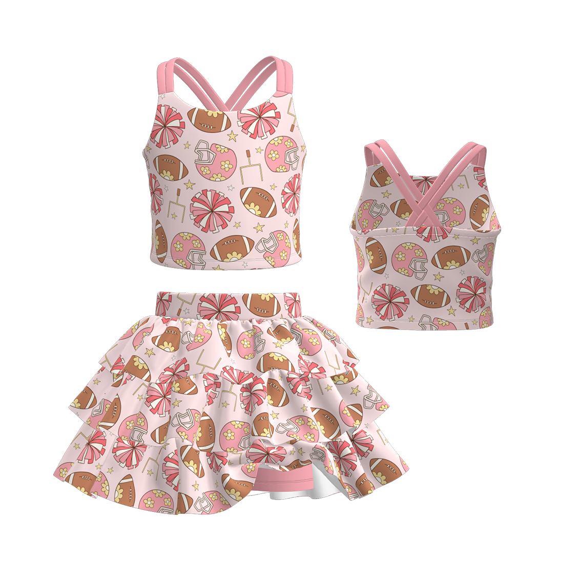 （Pre Order）Girls Spring and Summer Baseball Print Skort Set
