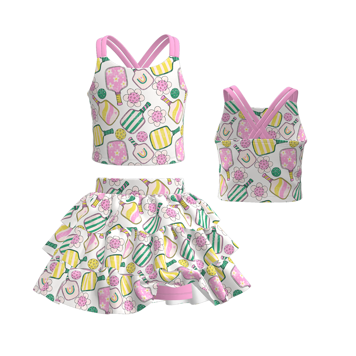 （Pre Order）Girls Spring and Summer Baseball Print Skort Set