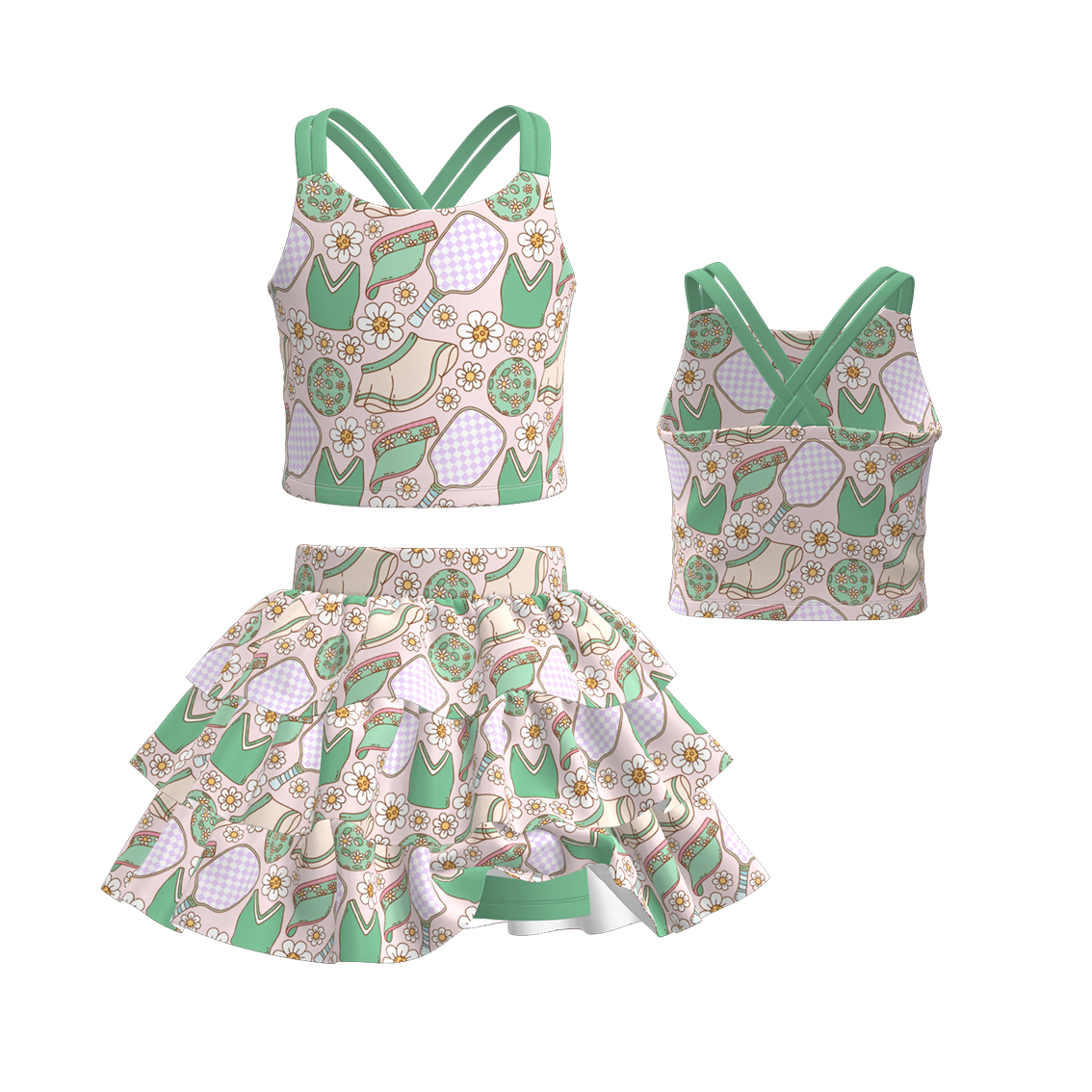 （Pre Order）Girls Spring and Summer Baseball Print Skort Set