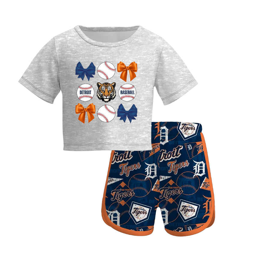 （Pre Order）Girls Spring and Summer Baseball Print Shorts Set