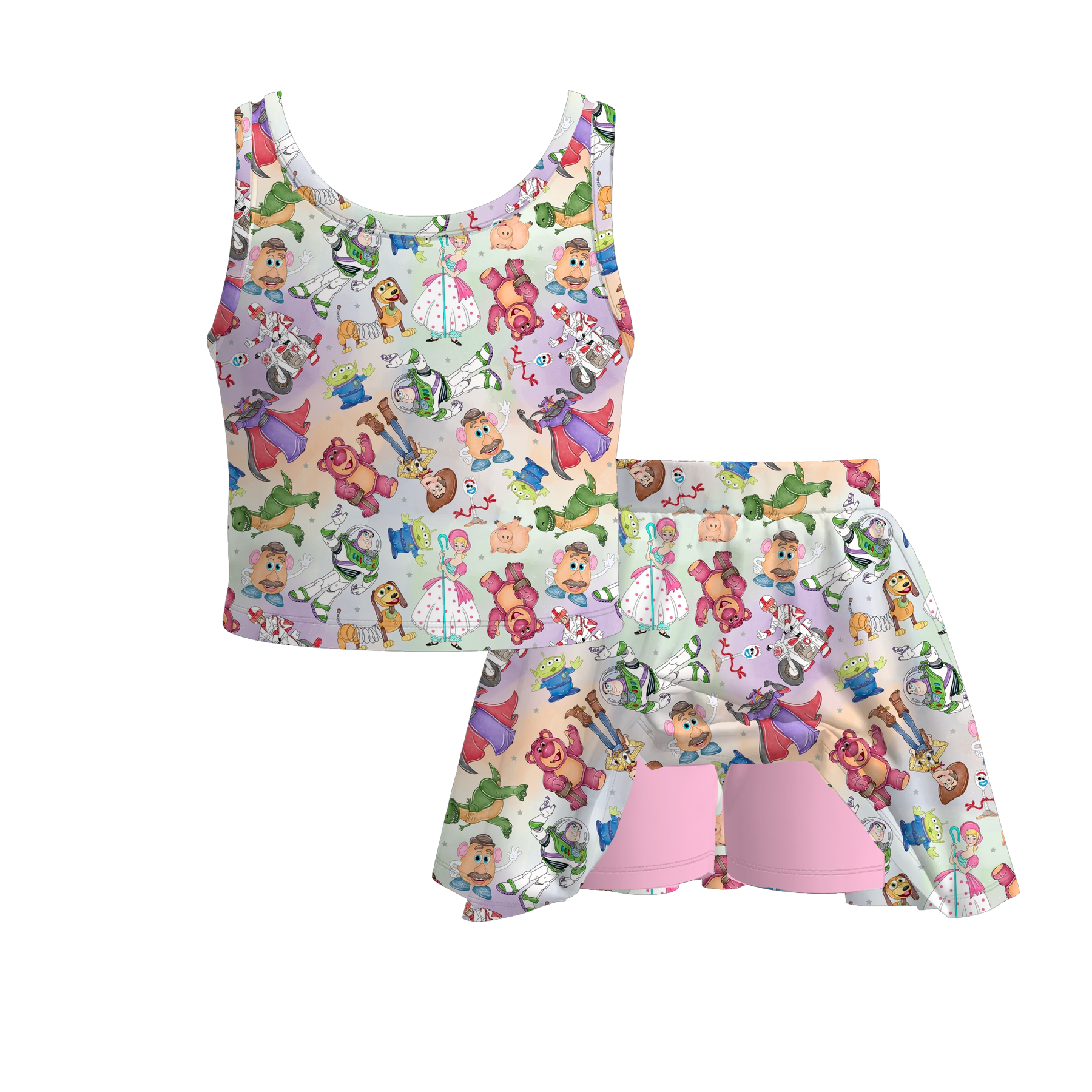 （Pre Order）Girls Spring and Summer Cartoon Print Skort Set