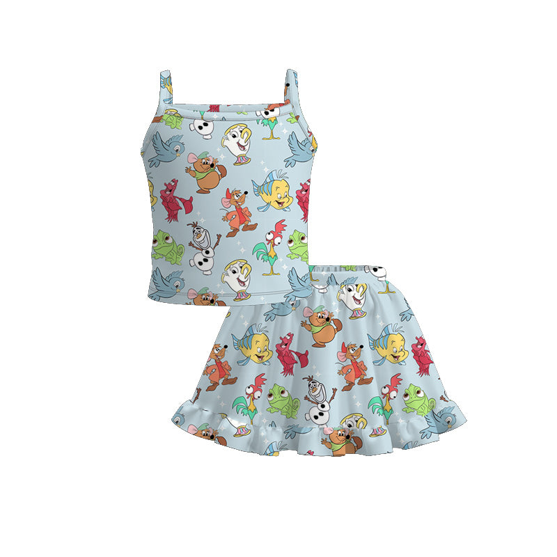 （Pre Order）Girls Spring and Summer Cartoon Print Skirt Set