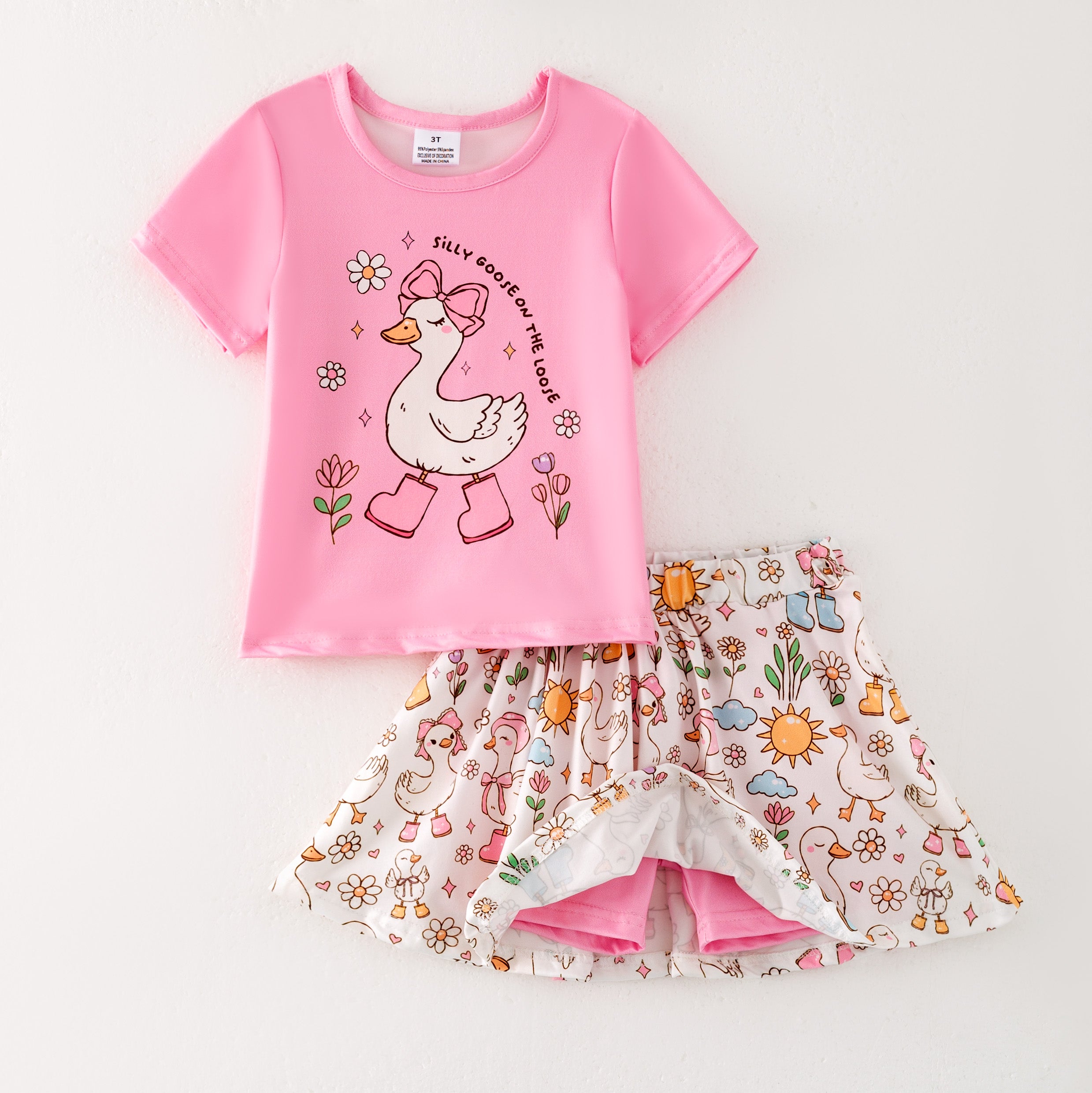 （Pre Order）Girls Spring and Summer Silly Goose Print Skort Set