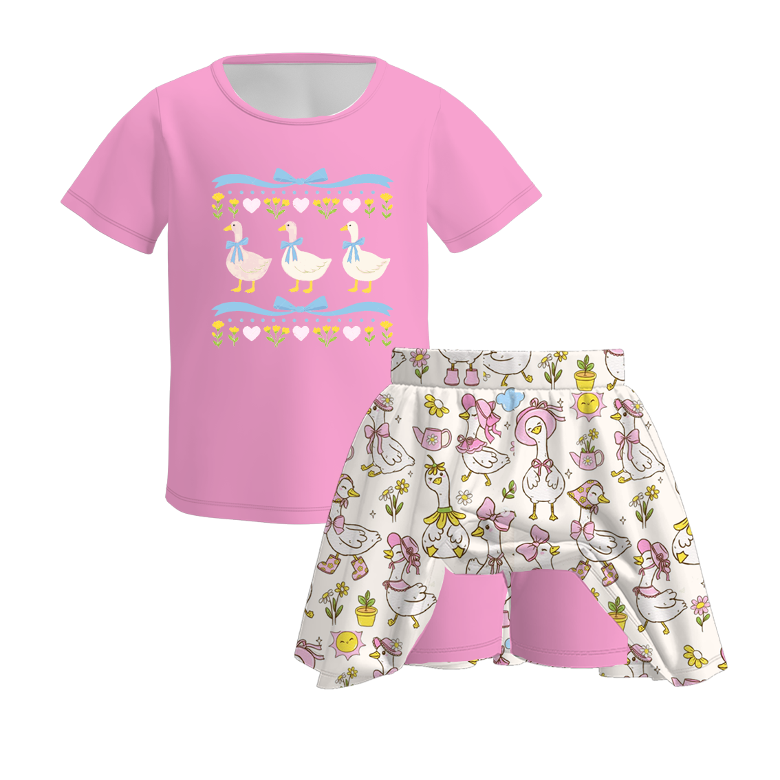 （Pre Order）Girls Spring and Summer Silly Goose Print Skort Set