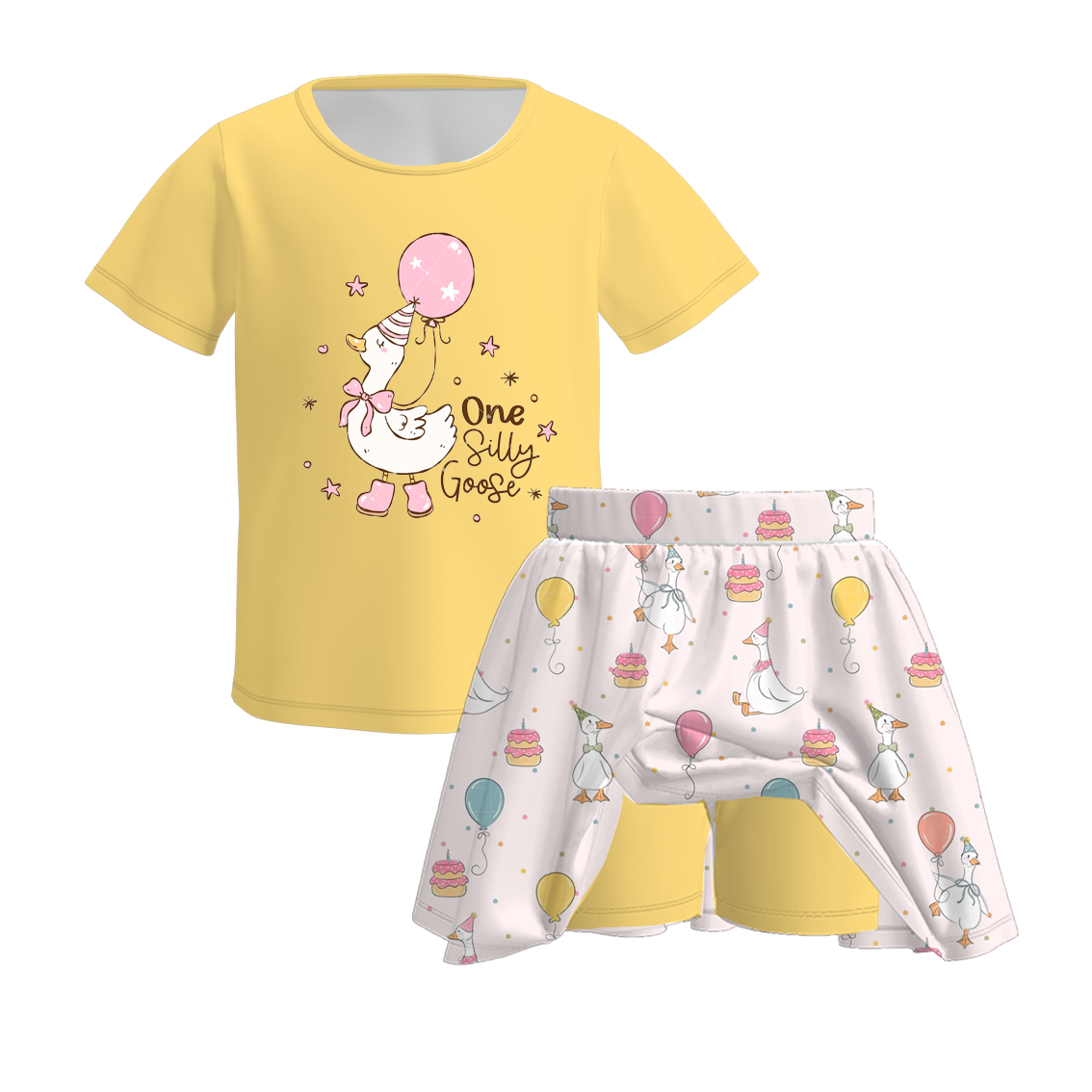 （Pre Order）Girls Spring and Summer Silly Goose Print Skort Set