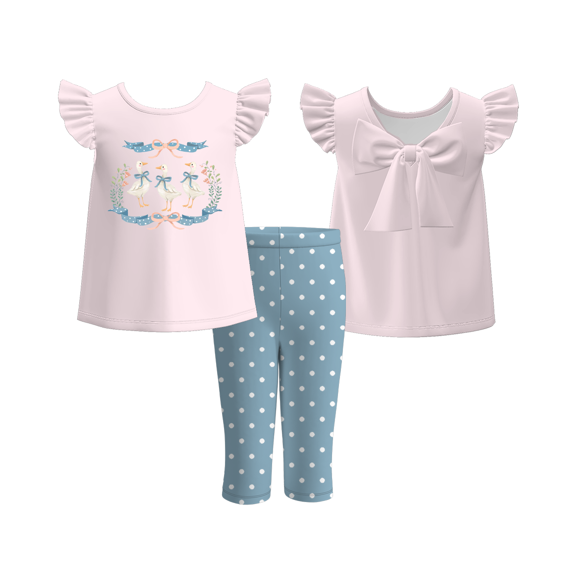 （Pre Order）Girls Spring and Summer Silly Goose Print Outfit Set