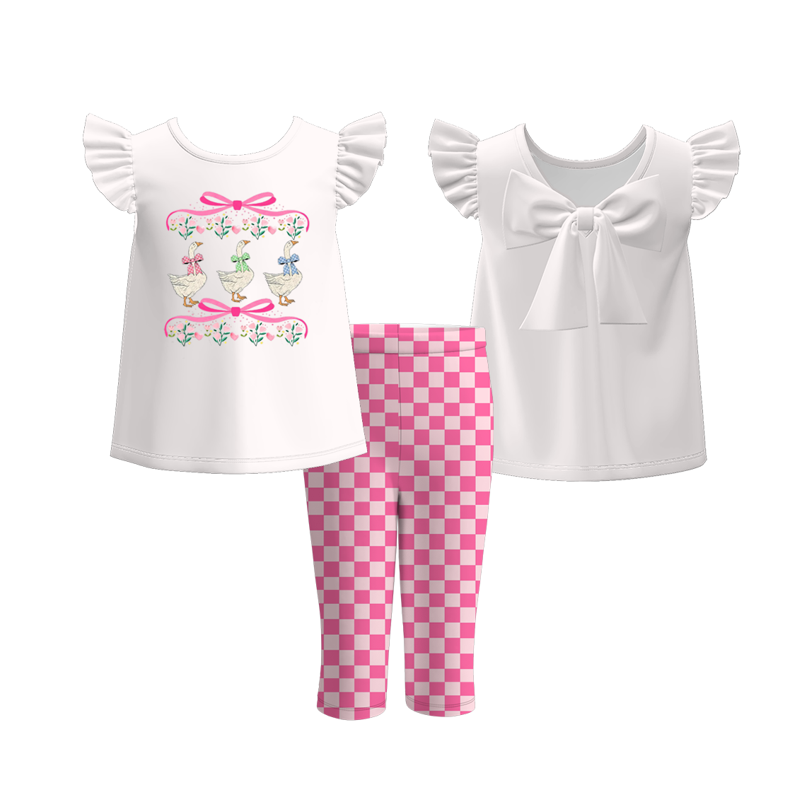 （Pre Order）Girls Spring and Summer Silly Goose Print Outfit Set