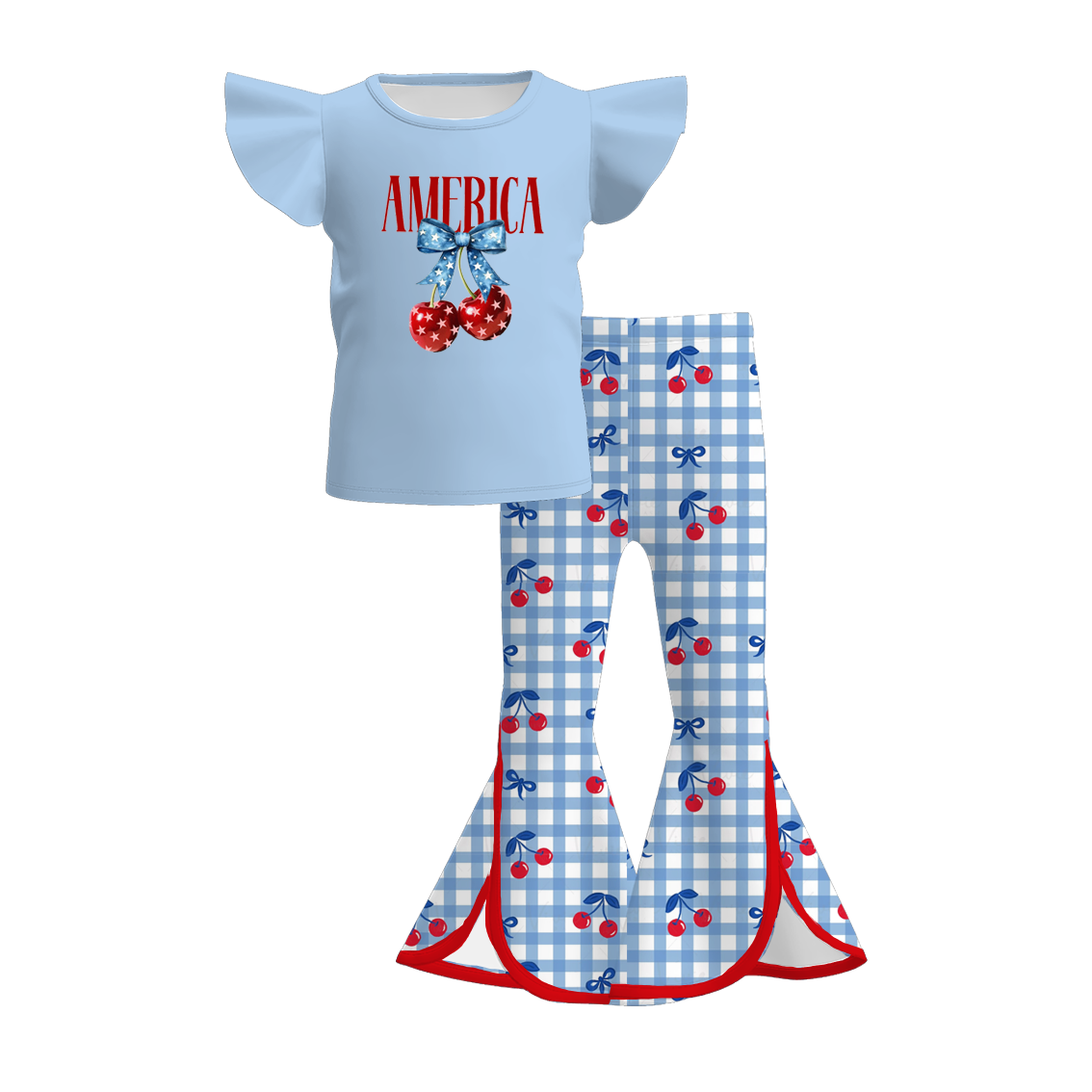 （Pre Order）Girls Spring and Summer Cherry Print Outfit Set