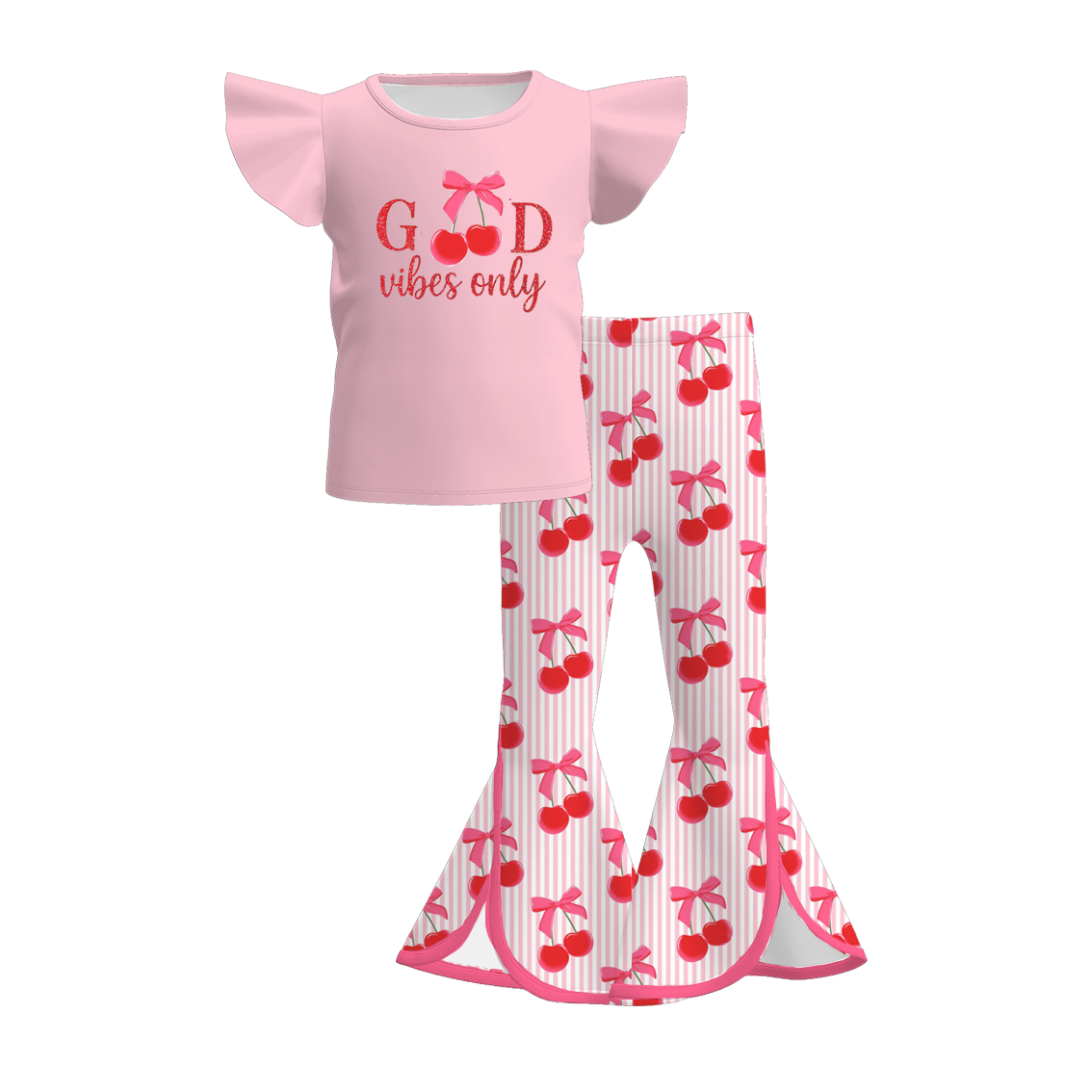 （Pre Order）Girls Spring and Summer Cherry Print Outfit Set