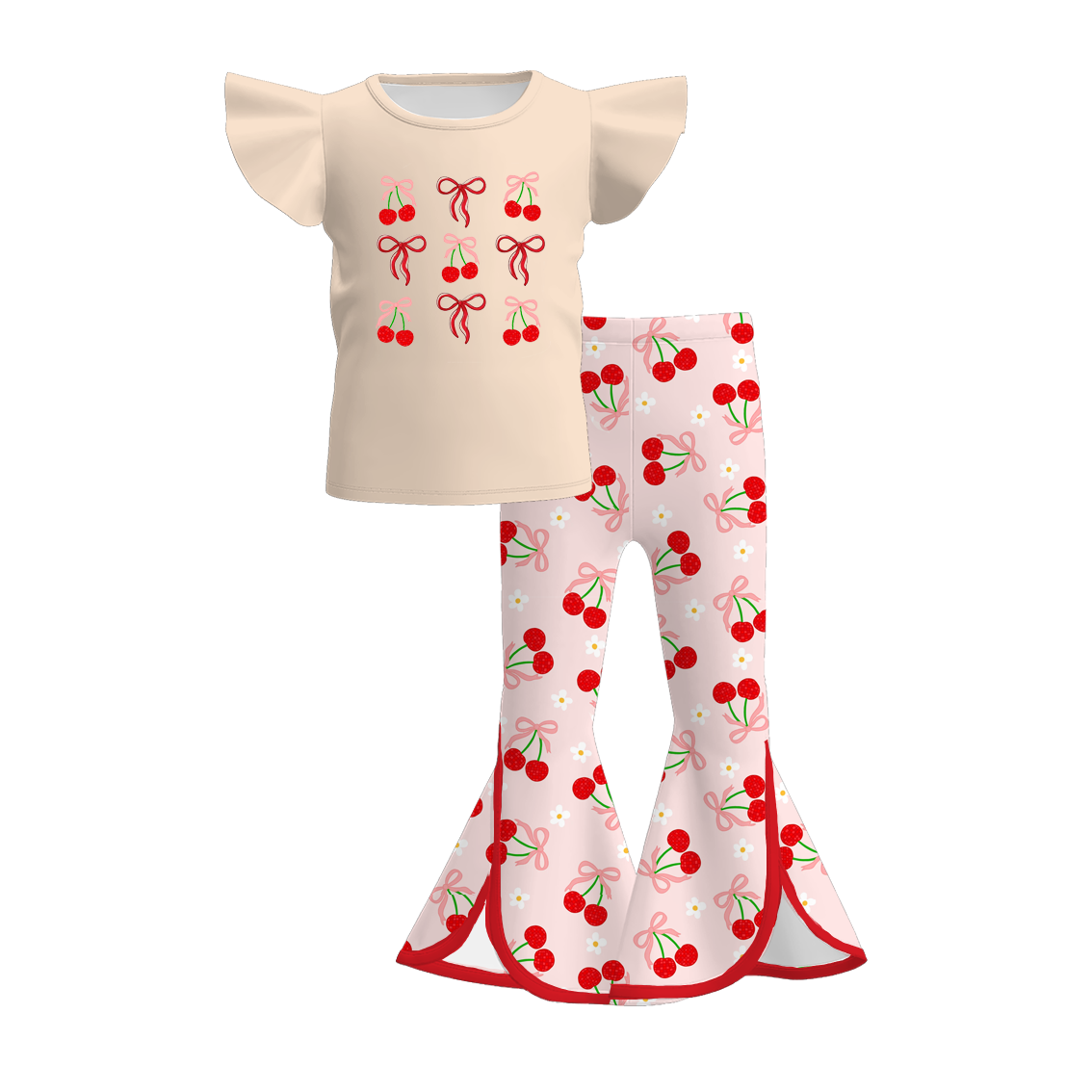 （Pre Order）Girls Spring and Summer Cherry Print Outfit Set