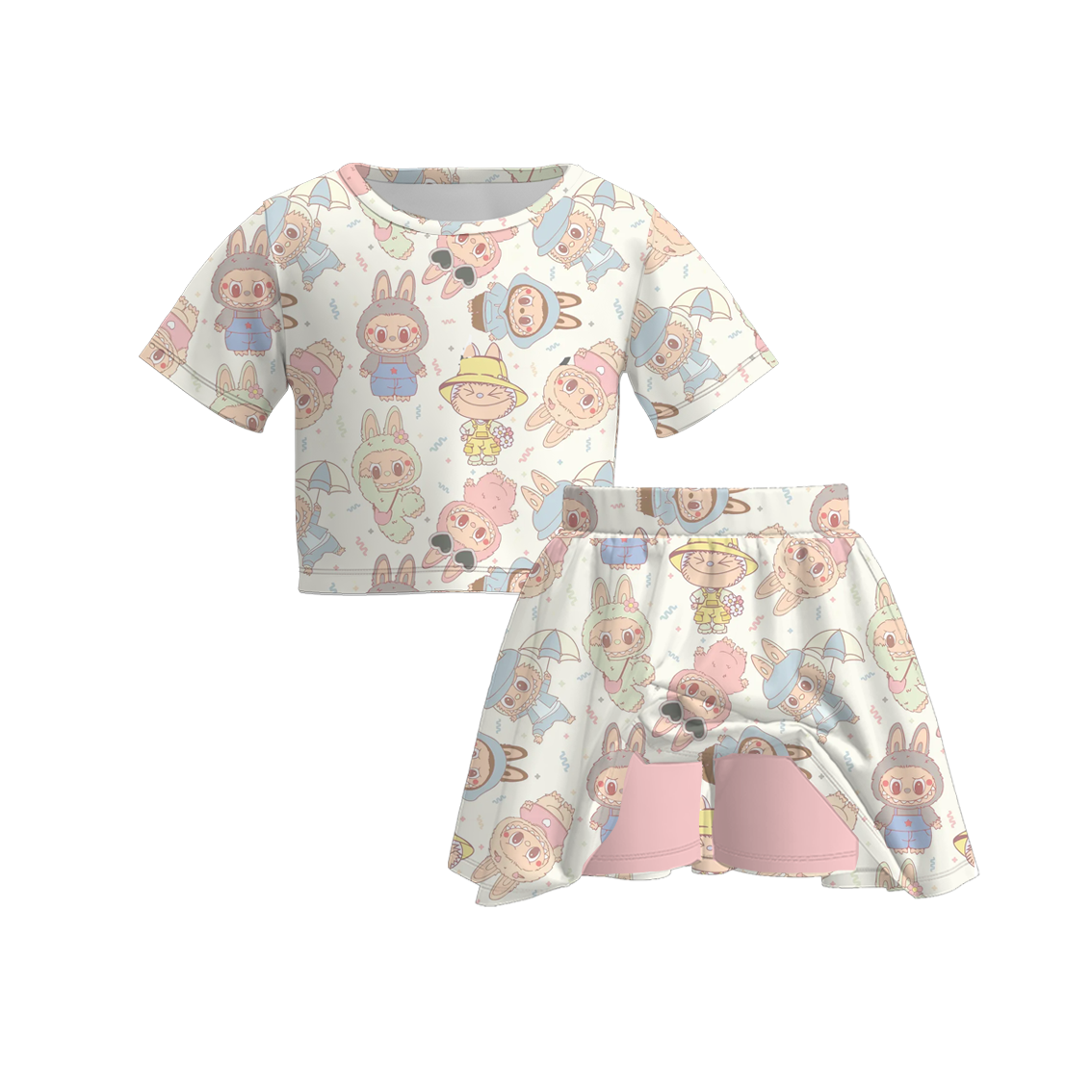 （Pre Order）Girls Spring and Summer Cartoon Print Skort Set