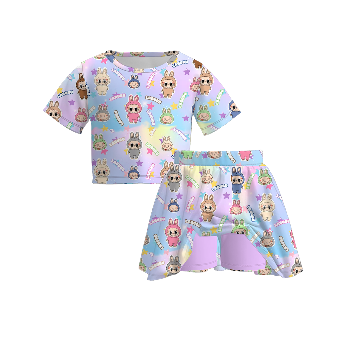 （Pre Order）Girls Spring and Summer Cartoon Print Skort Set