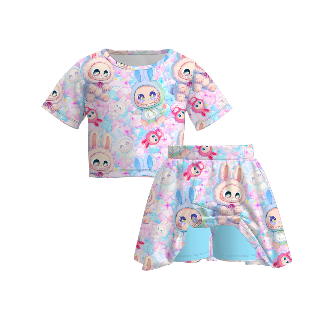 （Pre Order）Girls Spring and Summer Cartoon Print Skort Set