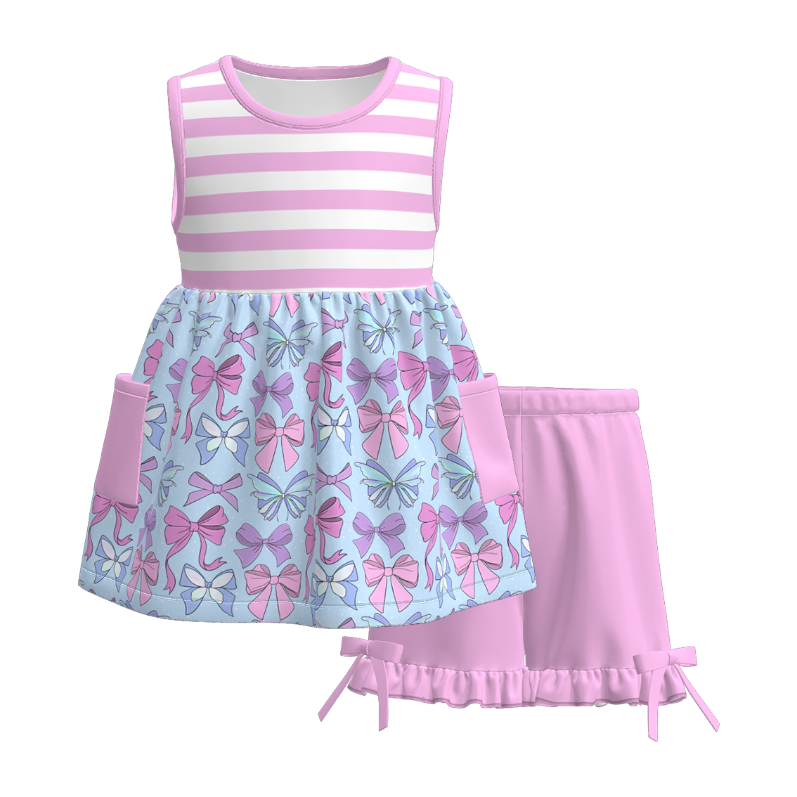 （Pre Order）Girls Spring and Summer Bow Print Dress,Set,Jumpsuit＆Romper
