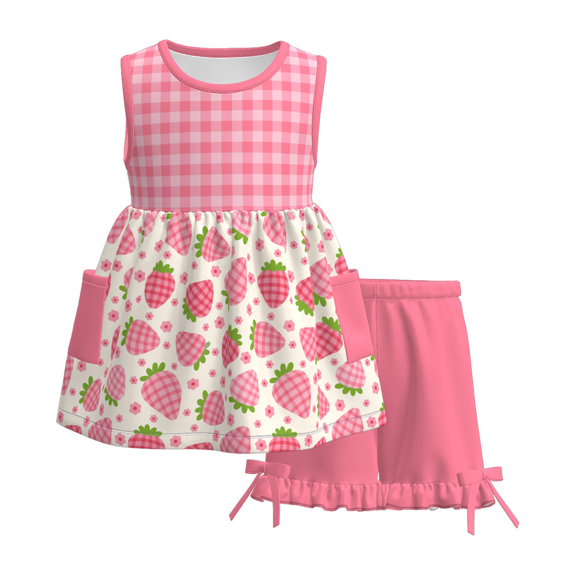 （Pre Order）Girls Spring and Summer Strawberry Print Dress,Set,Jumpsuit＆Romper