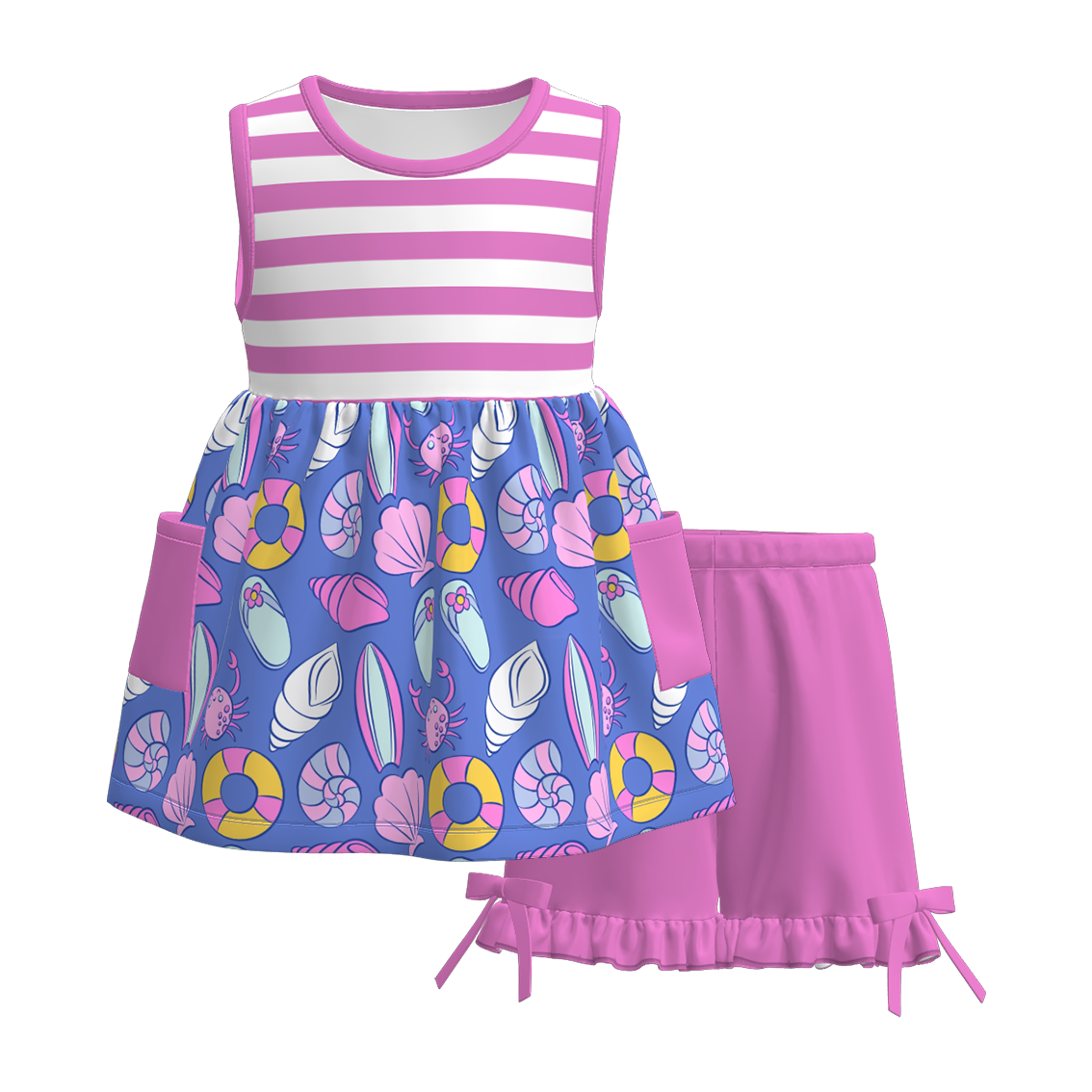 （Pre Order）Girls Spring and Summer Sea Shell Print Dress,Set,Jumpsuit＆Romper