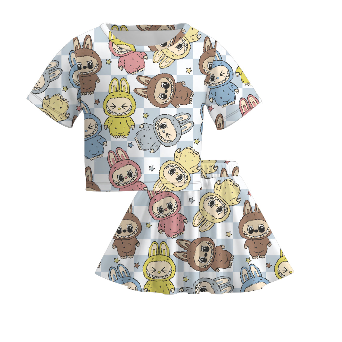 （Pre Order）Girls Spring and Summer Cartoon Print Dress,Jumpsuit,Set＆Top