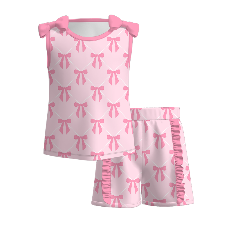 （Pre Order）Girls Spring and Summer Bow Print Dress,Set＆Jumpsuit