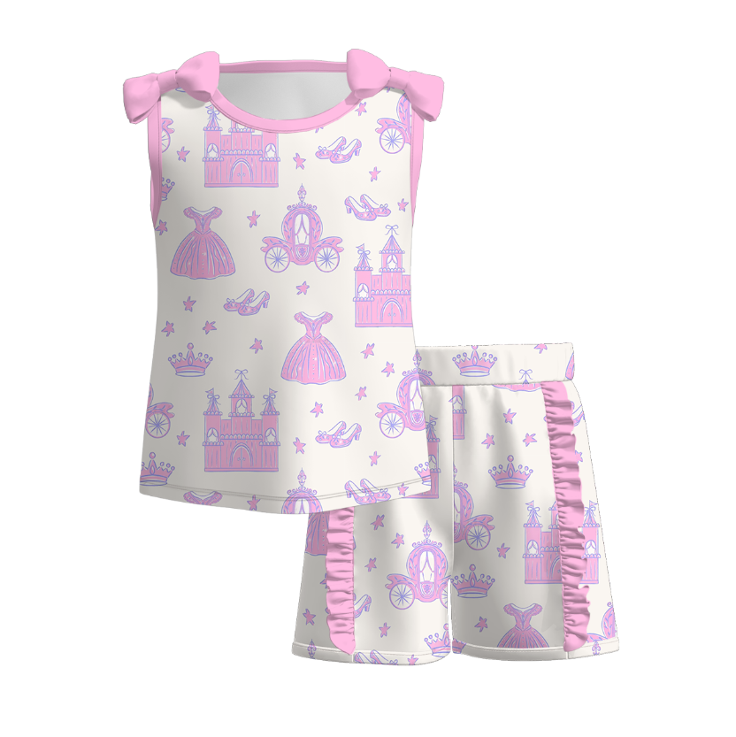 （Pre Order）Girls Spring and Summer Princess Print Dress,Set＆Jumpsuit
