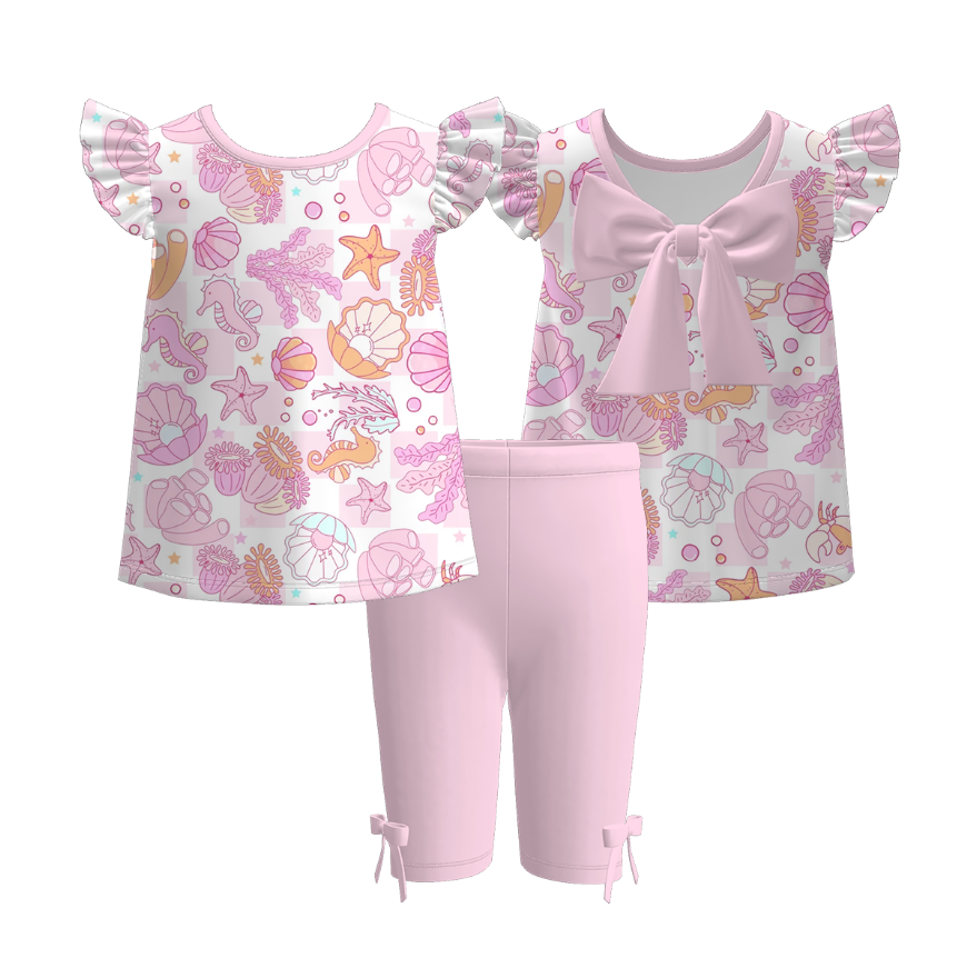 （Pre Order）Girls Spring and Summer Sea Shell Print Dress,Set＆Jumpsuit