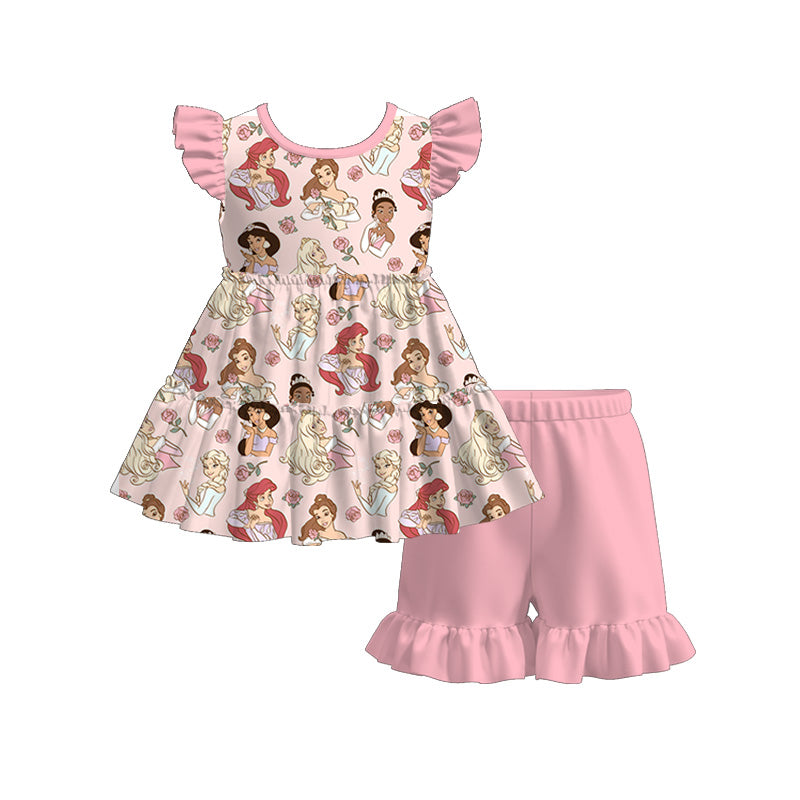 （Pre Order）Girls Spring and Summer Cartoon Print Shorts Set