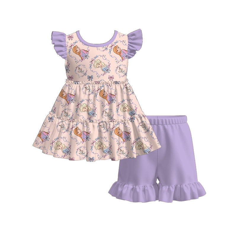 （Pre Order）Girls Spring and Summer Cartoon Print Shorts Set