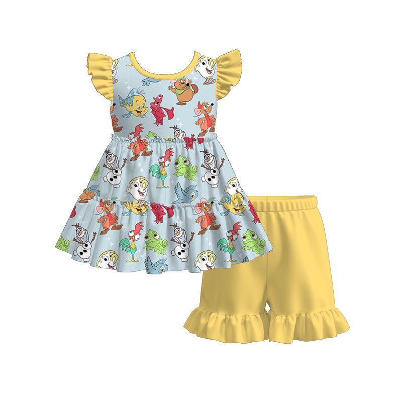 （Pre Order）Girls Spring and Summer Cartoon Print Shorts Set
