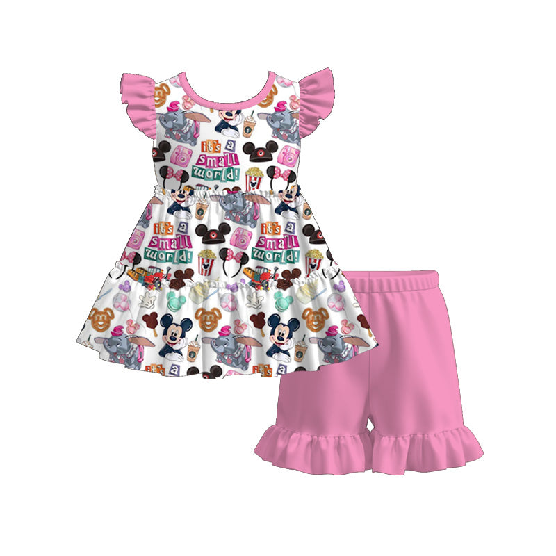 （Pre Order）Girls Spring and Summer Cartoon Print Shorts Set