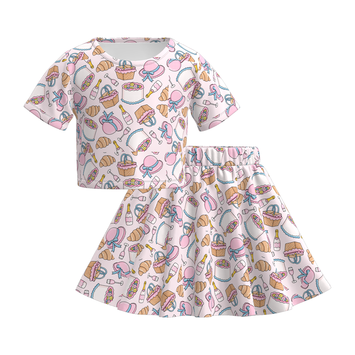 （Pre Order）Girls Spring and Summer Butterfly Print Skirt Set