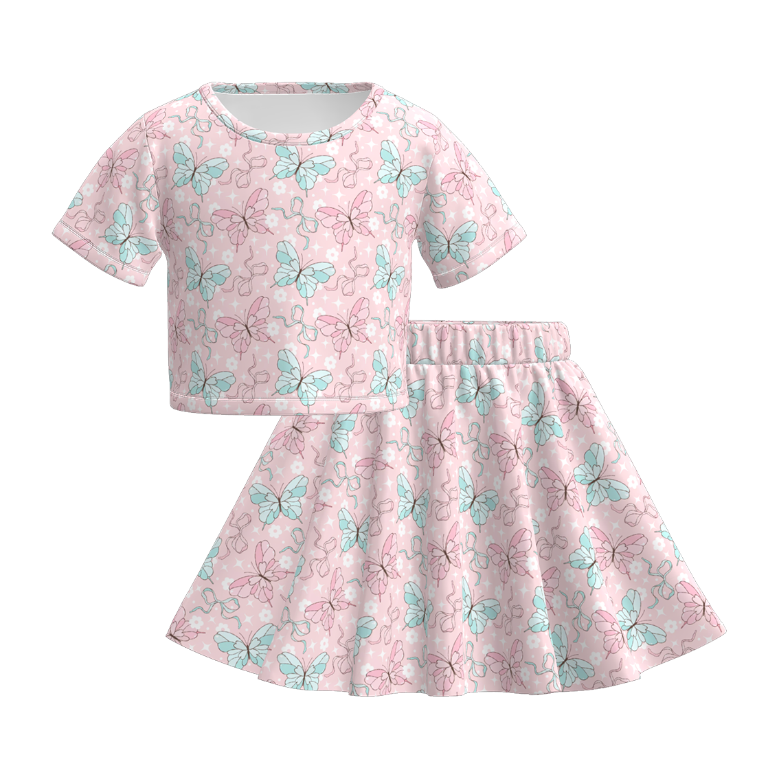 （Pre Order）Girls Spring and Summer Butterfly Print Skirt Set